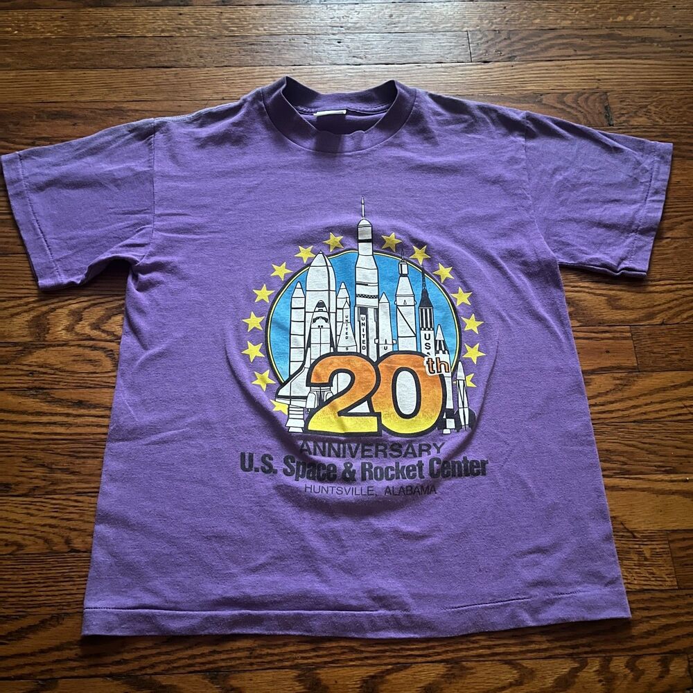 Vintage Bravo! Single Stitch US Space Ship Rocket T-Shirt Purple Woman's M